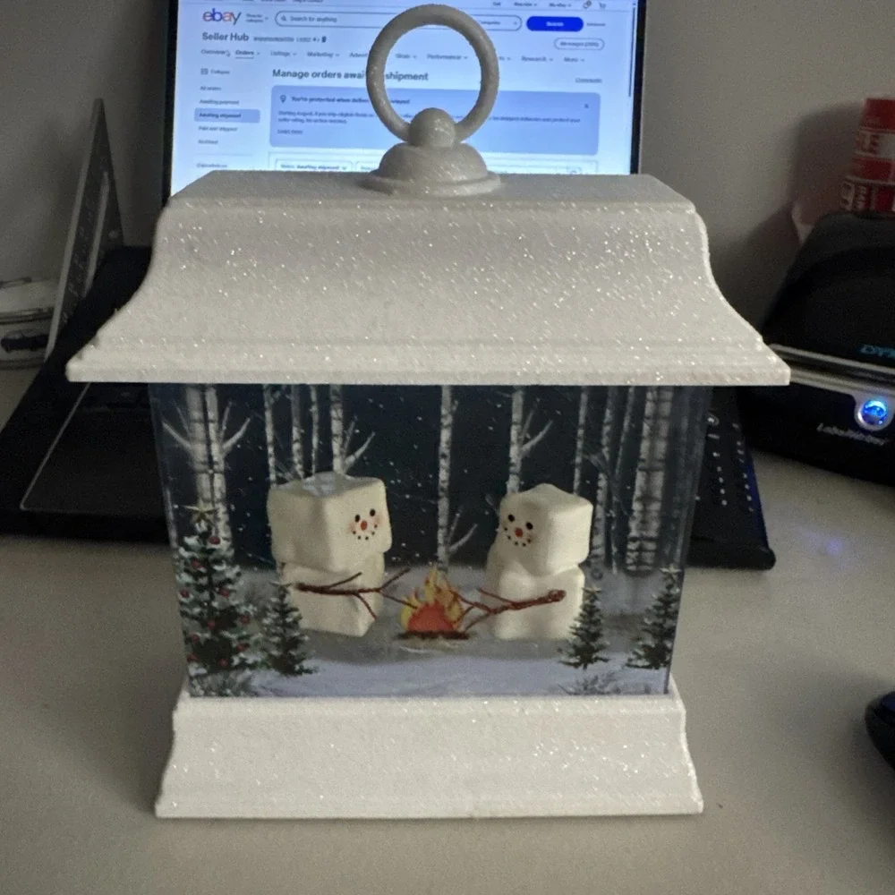 Confetti Lites Lighted Swirl Marshmallow Snowman Campfire Lantern #Shelf